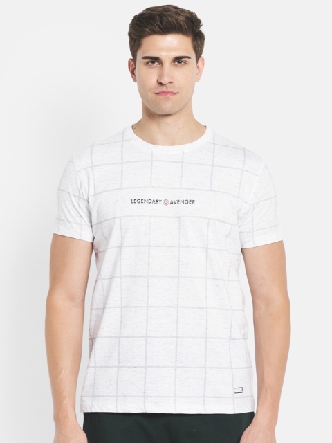 

Octave Men White Avengers Printed Checked Cotton T-shirt