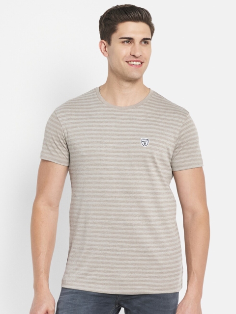 

Octave Men Beige Striped Cotton T-shirt