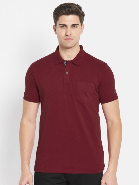 

Octave Men Maroon Solid Polo Collar Pure Cotton T-shirt