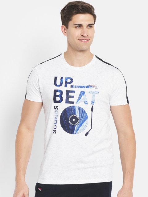 Octave Men White Typography Printed Applique T-shirt