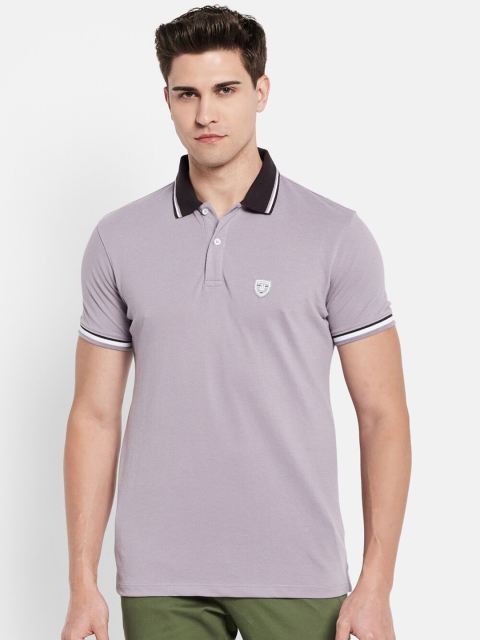 

Octave Men Lavender Solid Polo Collar Pure Cotton T-shirt