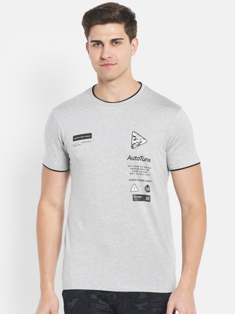 

Octave Men Grey Printed Pure Cotton T-shirt