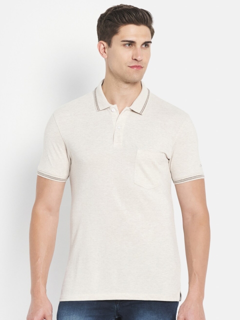 

Octave Men Off White Polo Collar Cotton T-shirt