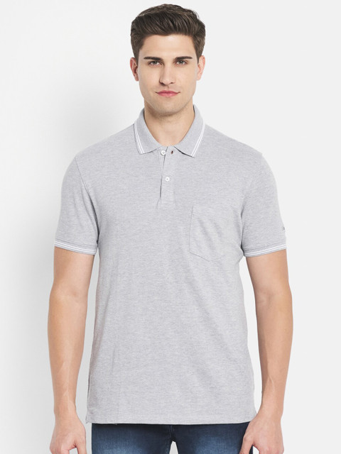 

Octave Men Grey Polo Collar Cotton T-shirt