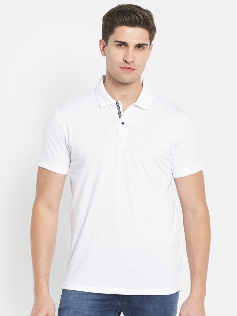 

Octave Men White Solid Pure Cotton Polo Collar T-shirt