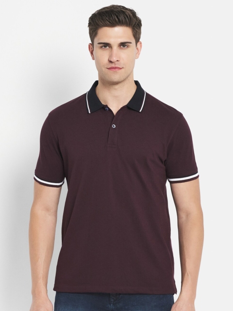 

Octave Men Burgundy Solid Polo Collar Pure Cotton T-shirt