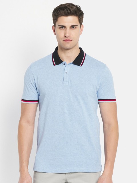 

Octave Men Blue Polo Collar Cotton T-shirt