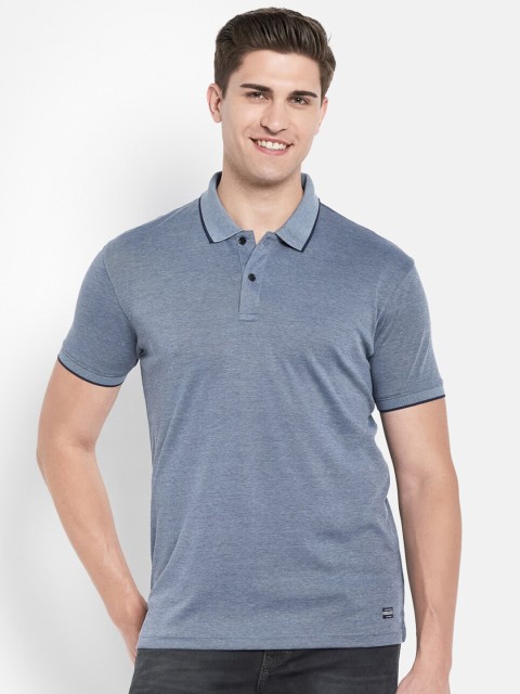 

Octave Men Navy Blue Polo Collar Cotton T-shirt