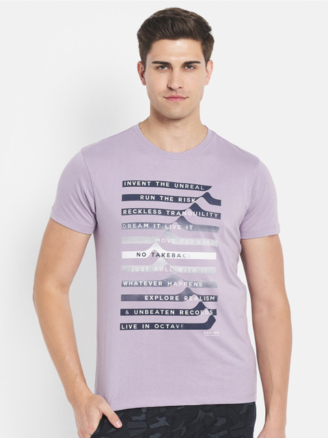 

Octave Men Purple Typography Printed Cotton T-shirt