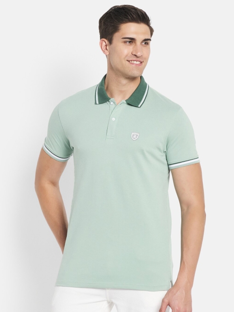 

Octave Men Olive Green Polo Collar Cotton T-shirt
