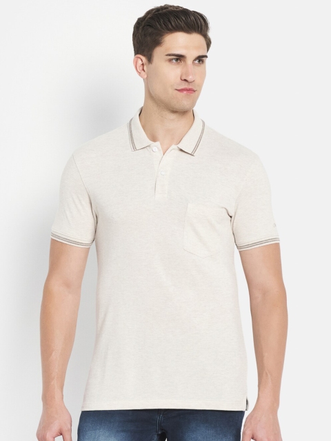 

Octave Men White Polo Collar Cotton T-shirt