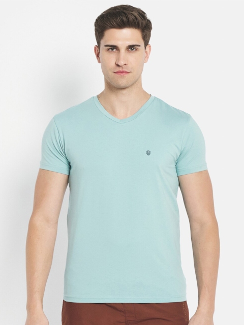 

Octave Men Blue Solid Pure Cotton V-Neck T-shirt