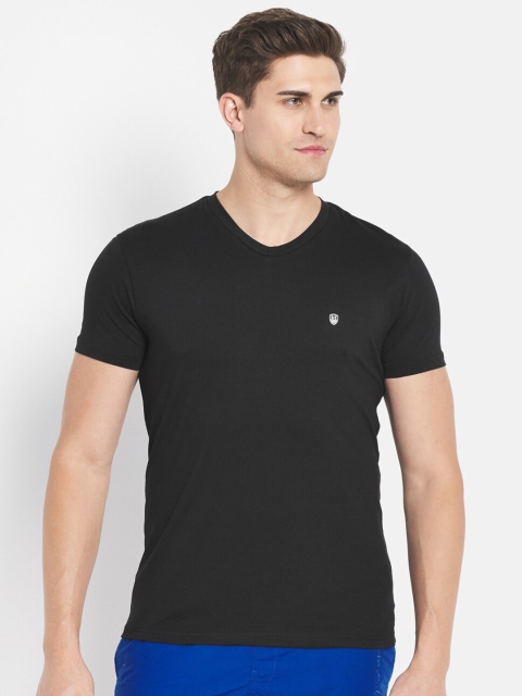 

Octave Men Black Solid Pure Cotton V-Neck T-shirt