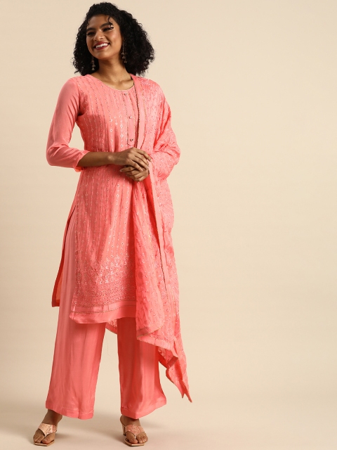 

Shaily Pink Embroidered Silk Chiffon Unstitched Dress Material