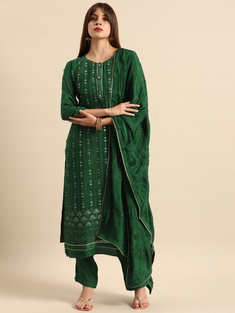 

Shaily Green Embroidered Silk Chiffon Unstitched Dress Material