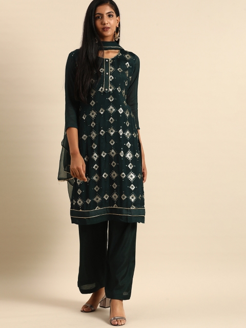 

Shaily Green & Golden Embroidered Unstitched Dress Material