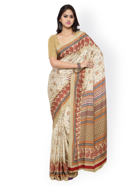 

Ligalz Beige Bhagalpuri Art Silk Printed Saree