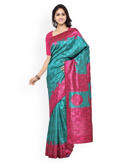 

Ligalz Turquoise Blue & Pink Bhagalpuri Art Silk Printed Saree