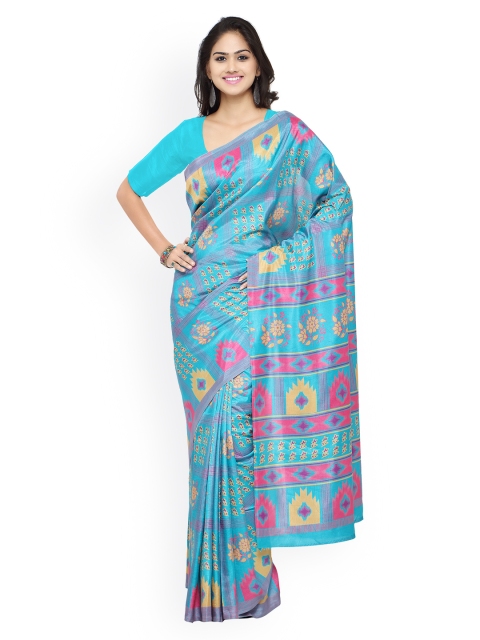 

Ligalz Turquoise Blue Bhagalpuri Art Silk Floral Print Saree