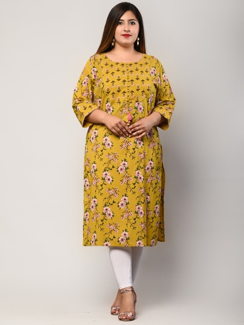 

Swasti Women Mustard Yellow Floral Printed Thread Work Floral Kurta