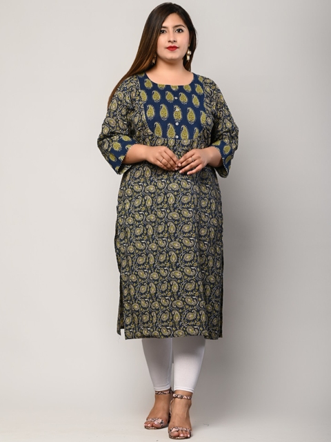 

Swasti Women Plus Size Blue Ethnic Motifs Printed Cotton Kurta