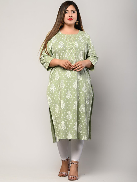 

Swasti Women Green Floral Printed Chikankari Floral Kurta