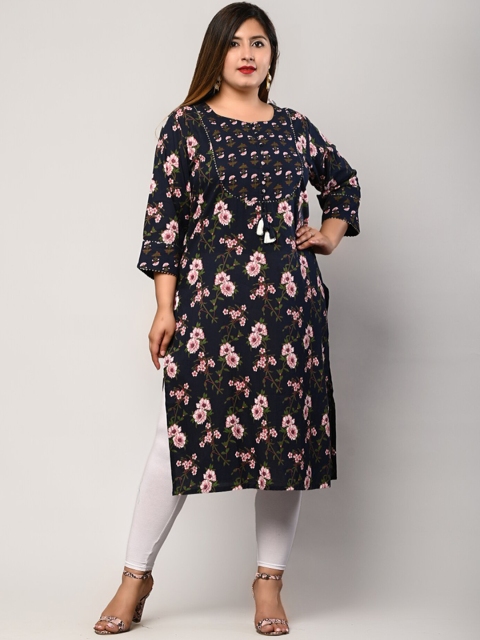 

Swasti Women Blue Floral Printed Chikankari Floral Kurta