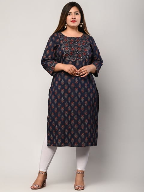 

Swasti Women Plus Size Blue Ethnic Motifs Printed Cotton Kurta