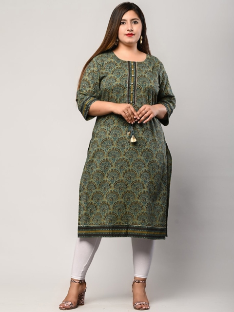 

Swasti Plus Size Women Green Ethnic Motifs Printed Pure Cotton Kurta