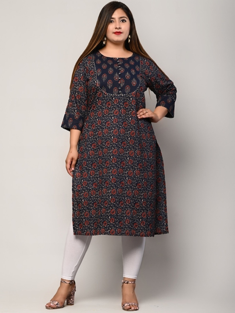 

Swasti Women Plus Size Blue Ethnic Motifs Printed Cotton Kurta