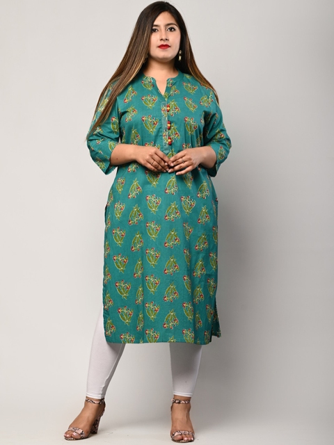 

Swasti Women Plus Size Blue Ethnic Motifs Printed Cotton Kurta
