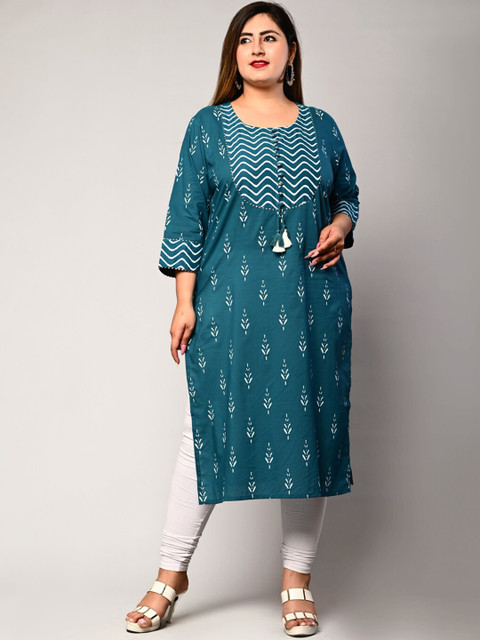 

Swasti Plus Size Women Blue Ethnic Motifs Printed Pure Cotton Kurta