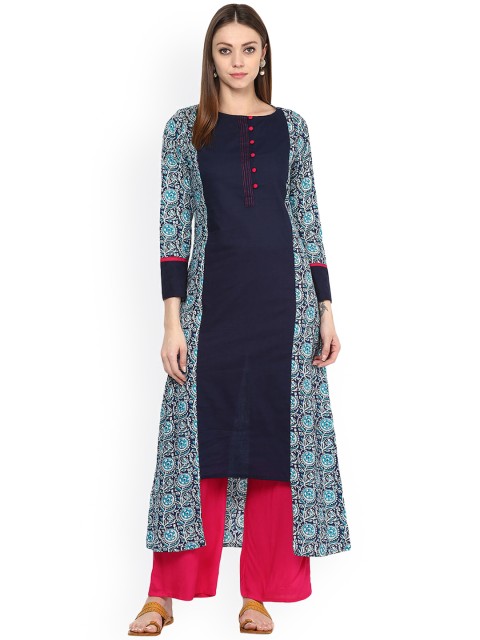 

Jaipur Kurti Blue & Pink Printed A-Line Kurta with Palazzos