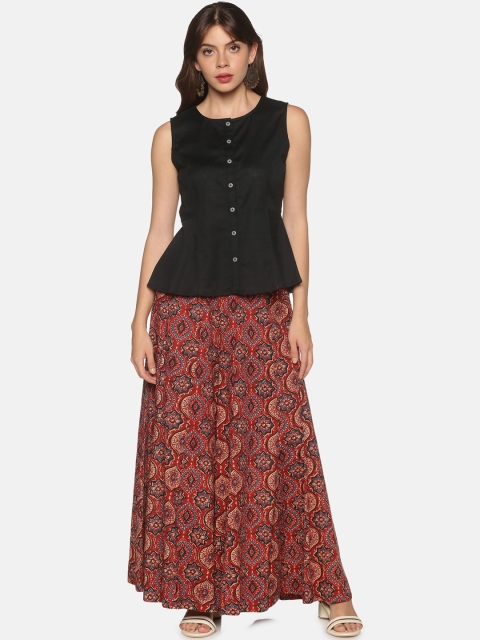 

Saffron Threads Women Black A-Line Top with Ethnic Motifs Printed Palazzos