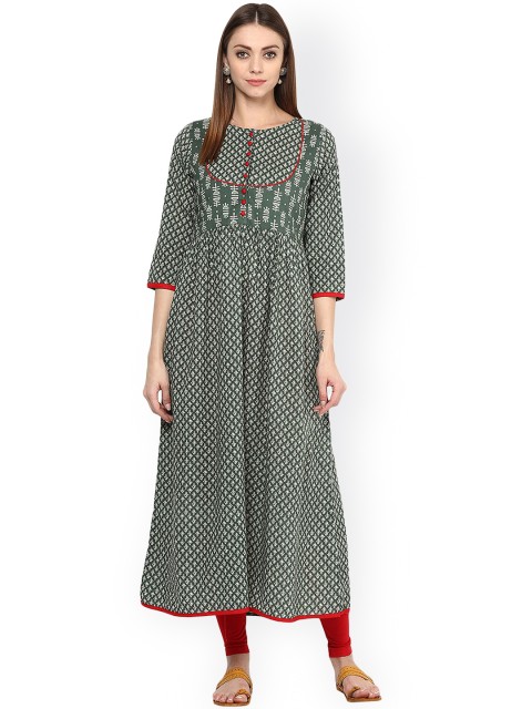 

Jaipur Kurti Women Green Printed Anarkali Kurta