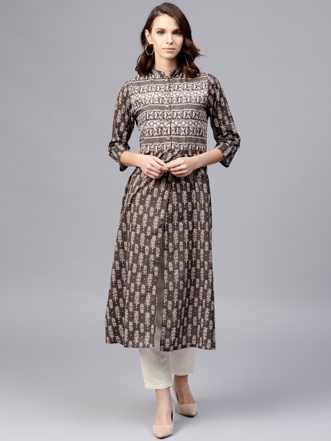 

Jaipur Kurti Women Brown & Off-White Printed A-Line Kurta
