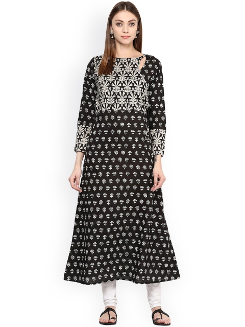 

Jaipur Kurti Women Black & White Printed A-Line Kurta