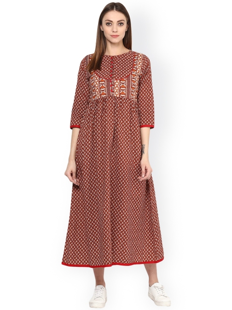 

Jaipur Kurti Women Rust Brown Printed Maxi Dress