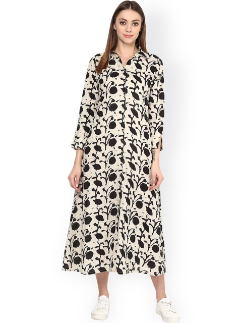 

Jaipur Kurti Women Off-White & Black Printed Shirt Dress