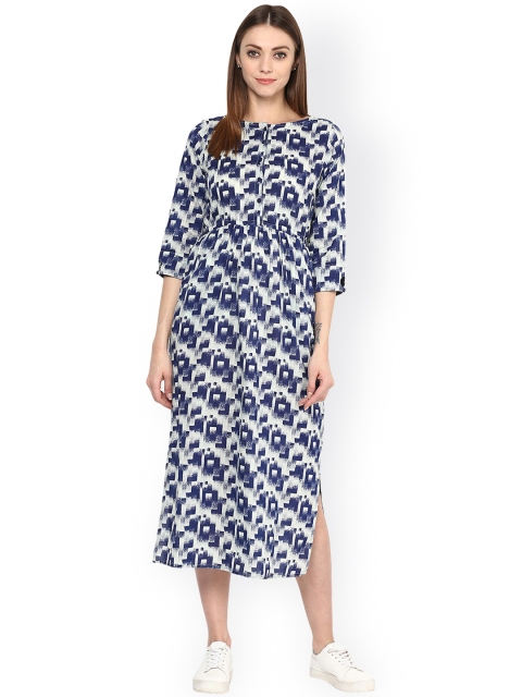 

Jaipur Kurti Women Blue & White Printed A-Line Midi Dress