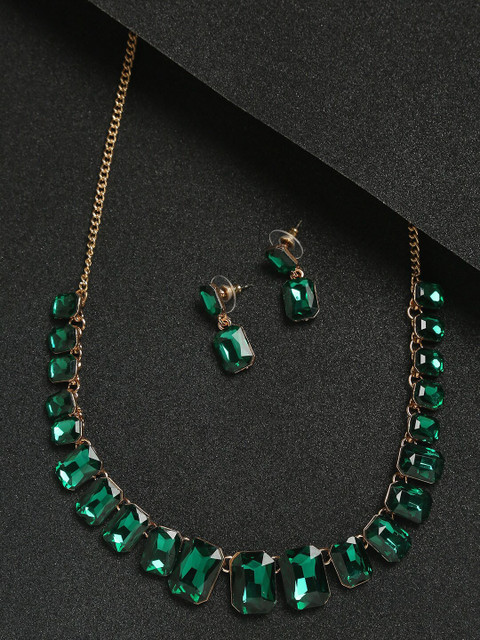 

YouBella Gold-Plated Green Stone Studded Jewellery Set