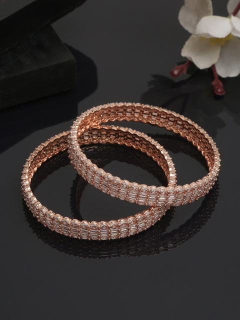 

YouBella Set Of 2 Rose Gold-Plated White Stone-Studded Bangles