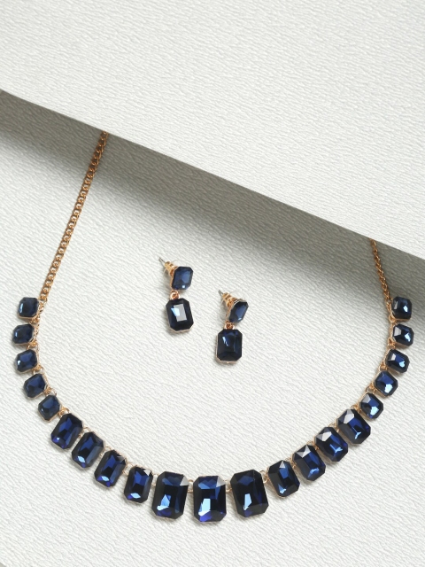

YouBella Gold-Plated & Navy Stone-Studded Jewellery Set, Blue