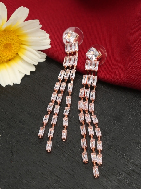 

YouBella Rose Gold-Plated Tasselled Drop Earrings