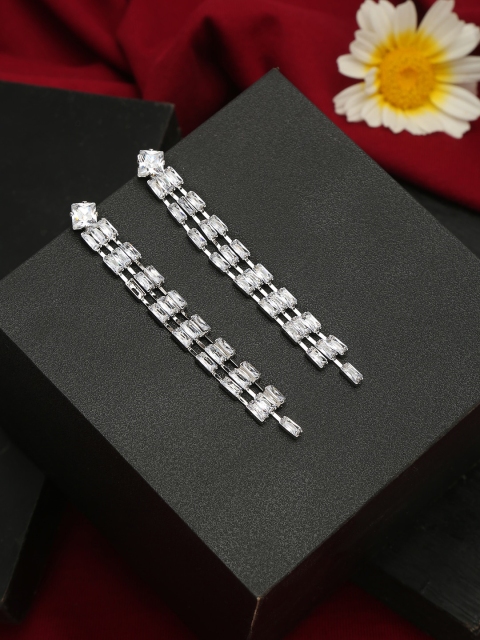 

YouBella Silver-Toned Contemporary Drop Earrings
