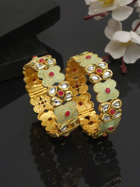 

YouBella Set of 2 Gold-Plated Green & Red Stone Studded Bangles