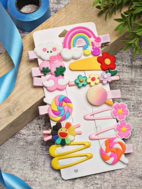 

Celena Cole Girls Set of 14 Yellow & Pink Embellished Tic Tac Hair Clip