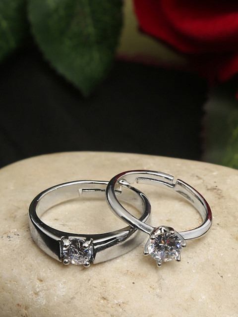 

Celena Cole Set of 2 Silver-Plated Stone-Studded Couple Rings
