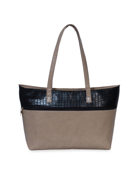 

FABBHUE Beige & Black Textured PU Oversized Tote Bag