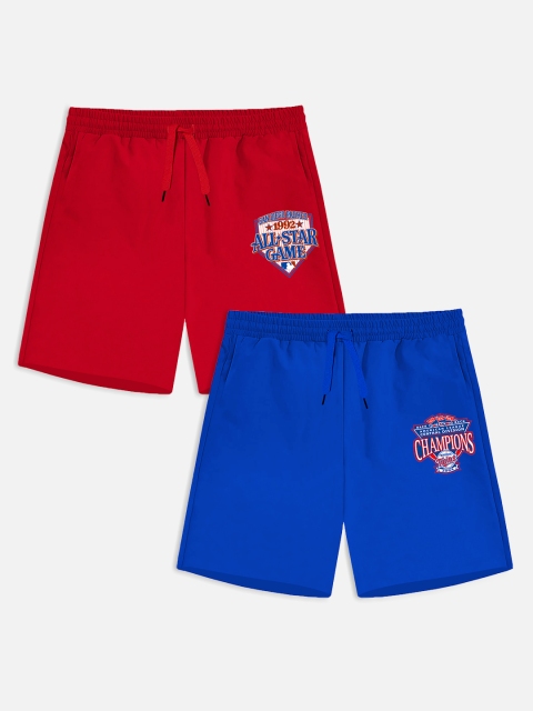 

Trampoline Boys Pack of 2 Blue & Red Printed Regular Fit Cotton Shorts